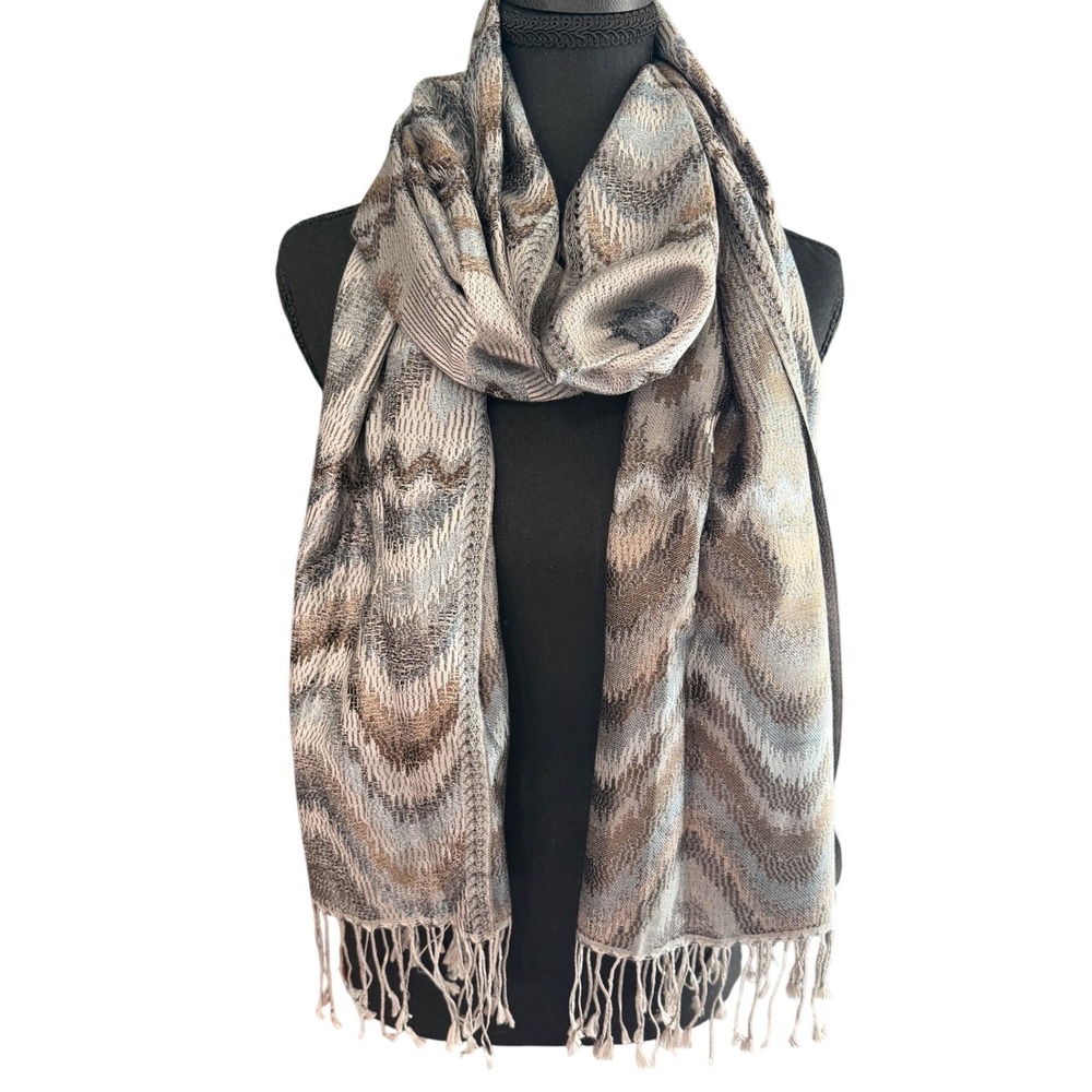 Macari Silks by Albianello 100% Silk Scarf Shawl Abstract Fringe Wrap 21x80‎